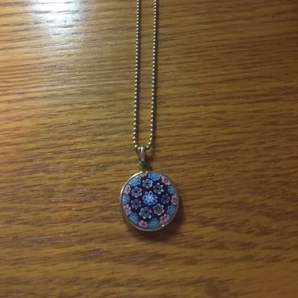 Glass pendant 16 inch sterling faceted ball chain